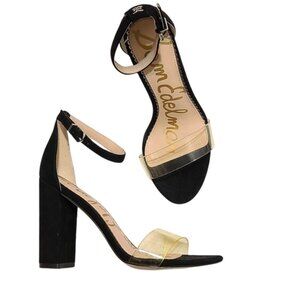 SAM EDELMAN YARO Black suede Anklestrap PVC Toe Strap Size 6